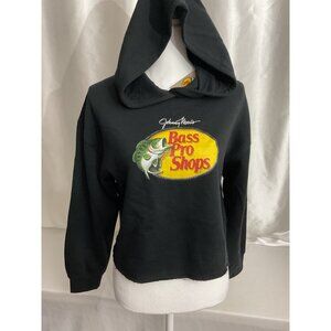 Bass Pro Shops Black Cropped Hoodie S/P With Yellow & Red Logo Graphic